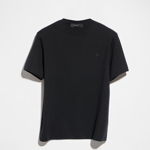 Knit silk cotton T-shirt with embroidery