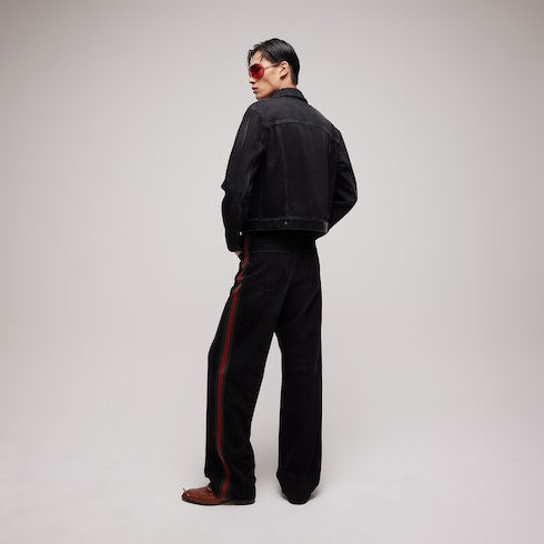 Cotton denim pants with Web insert