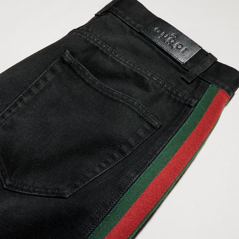 Cotton denim pants with Web insert