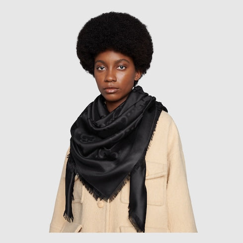 GG jacquard silk wool shawl