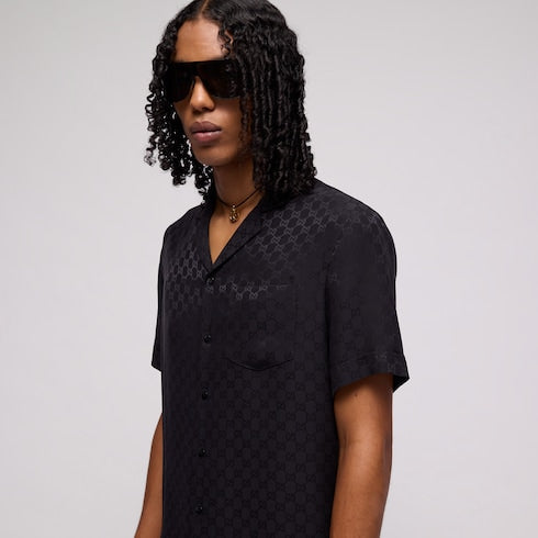 GG silk jacquard bowling shirt