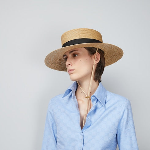 Straw hat with grosgrain detail