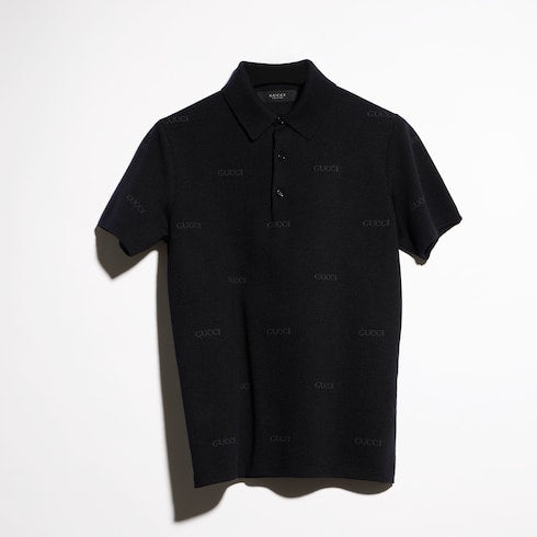 Wool silk Gucci jacquard polo shirt