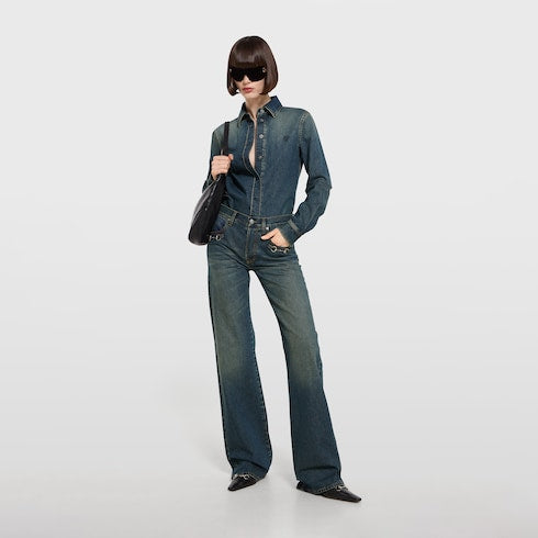 Cotton denim shirt with embroidery