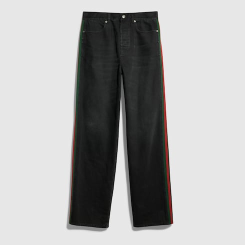 Cotton denim pants with Web insert