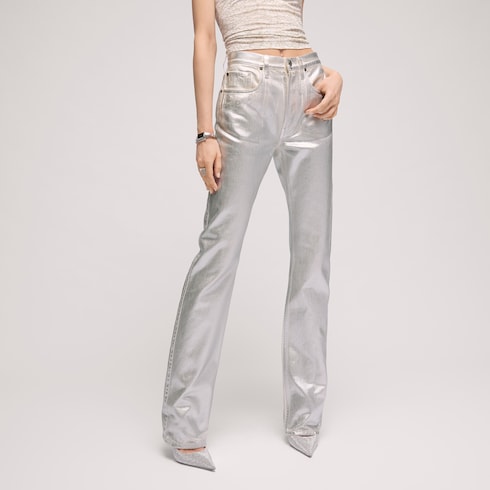 Straight denim pants with soft coating