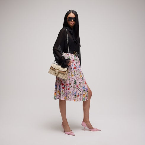 Printed silk midi skirt