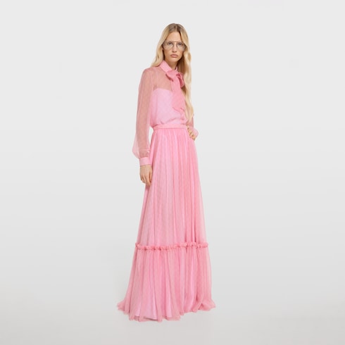 Printed silk chiffon long skirt