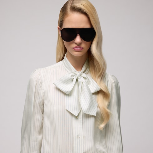 Gucci pinstripe silk shirt with bow