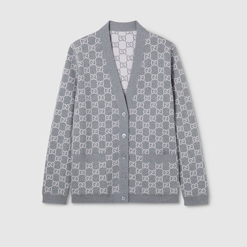 Reversible GG fine wool jacquard cardigan