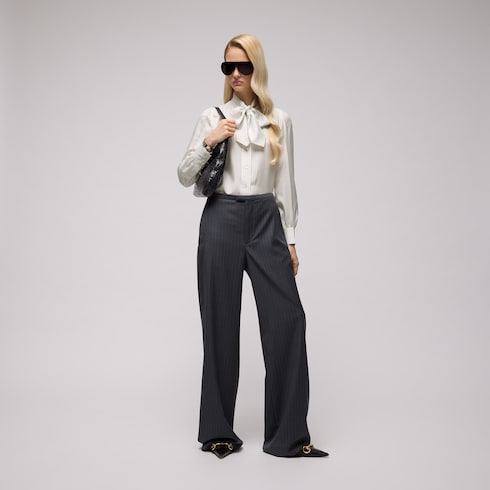 Gucci pinstripe silk shirt with bow