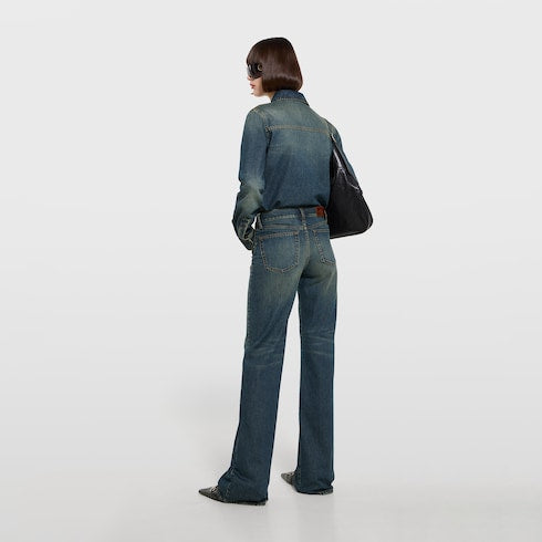 Cotton denim shirt with embroidery