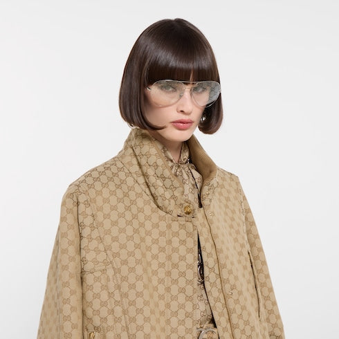 GG cotton canvas fabric zip jacket