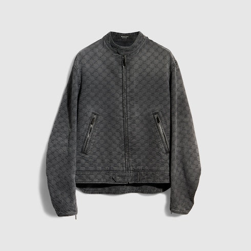 GG cotton denim jacquard zip jacket