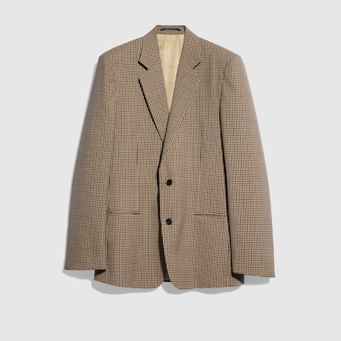 Gingham wool single-breasted jacket