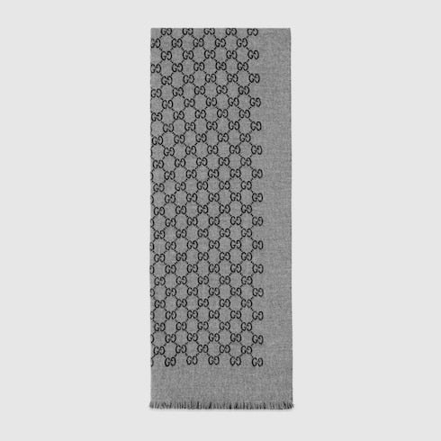 Dark Grey / Black Wool Double Jacquard GG Scarf
