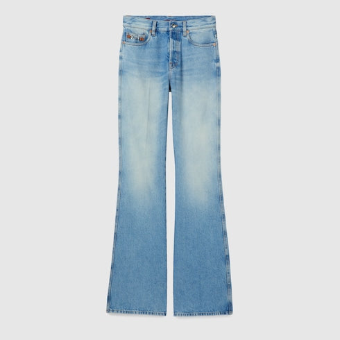 Flared bleached cotton denim pants