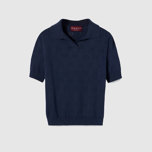 GG pointelle cotton silk polo shirt