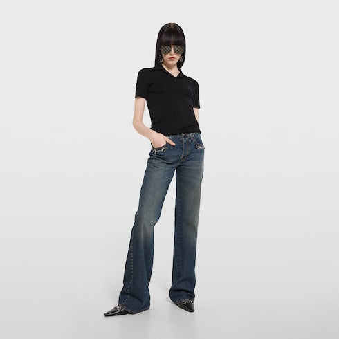 Cashmere silk polo shirt with embroidery