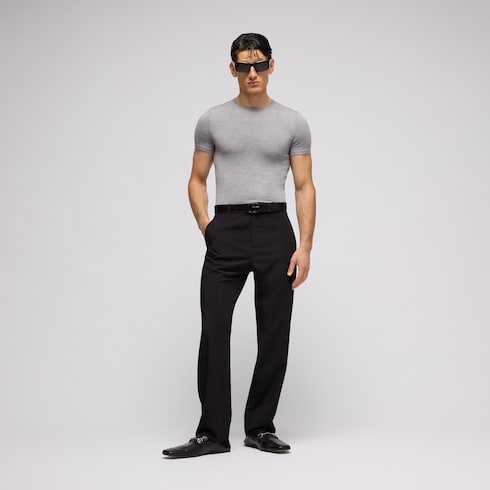 Cropped knit wool silk blend T-shirt