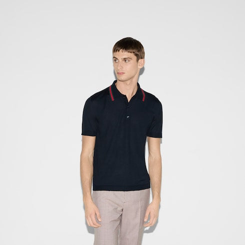 Wool knit polo shirt with Web