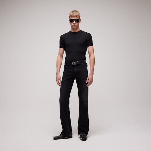 Knit silk cotton T-shirt with embroidery