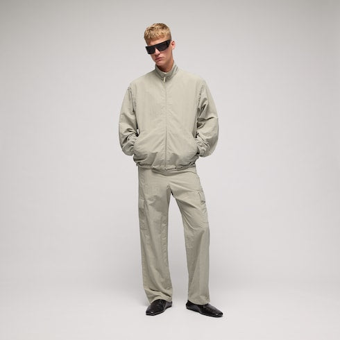Froissé nylon faille zip jacket with embroidery
