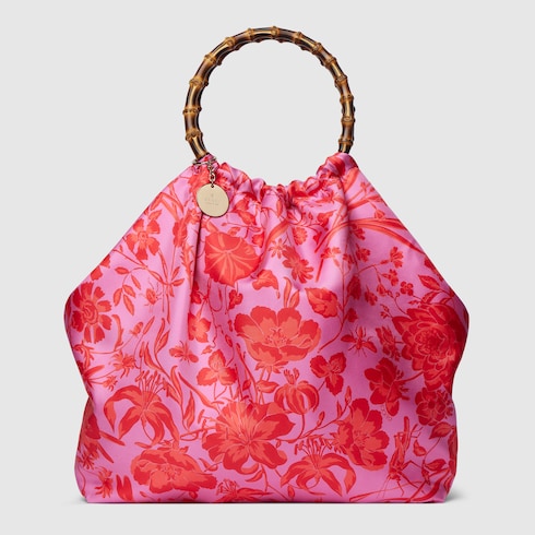 Silk maxi tote bag with bamboo handle