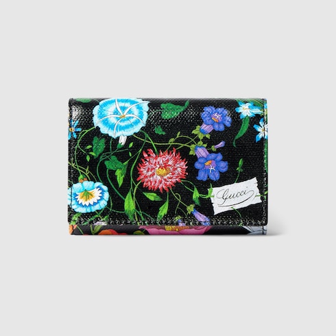 Flora-motif bi-fold card case