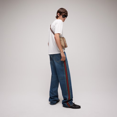 Cotton denim pants with Web insert