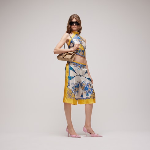 Printed silk twill pants
