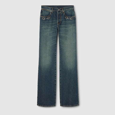 Cotton denim pants with Horsebit