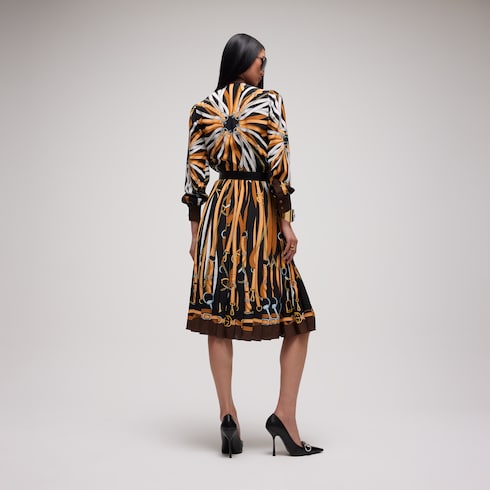 Printed silk chemisier dress