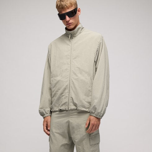 Froissé nylon faille zip jacket with embroidery