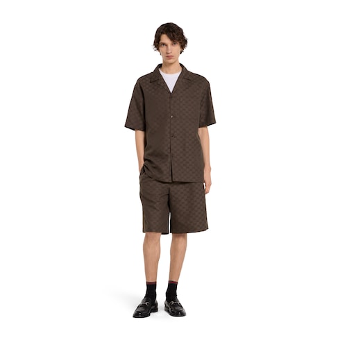 GG canvas linen blend bowling shirt
