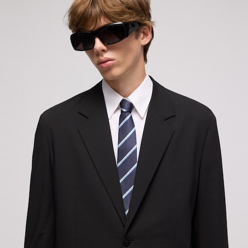 Striped Double G silk jacquard tie