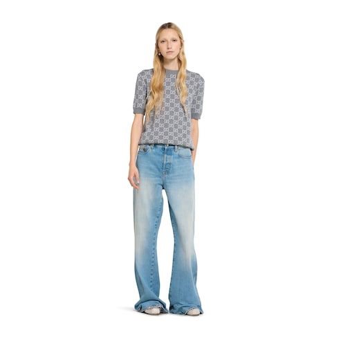 Reversible GG fine wool jacquard top
