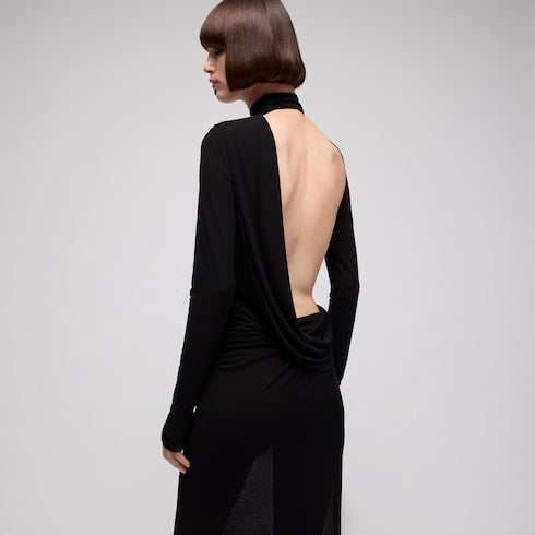 Viscose crêpe jersey dress with split