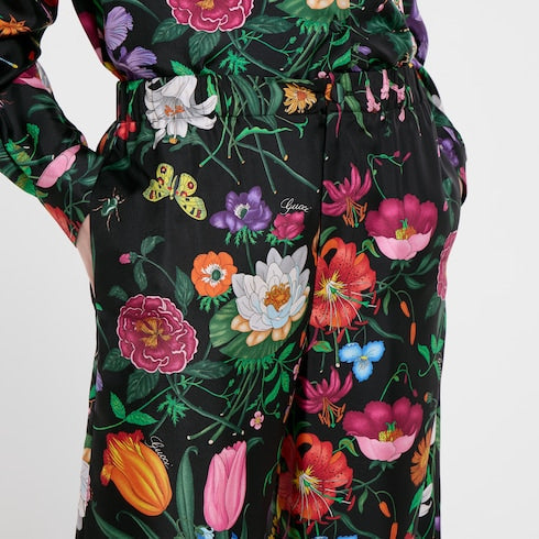 Printed silk twill pants