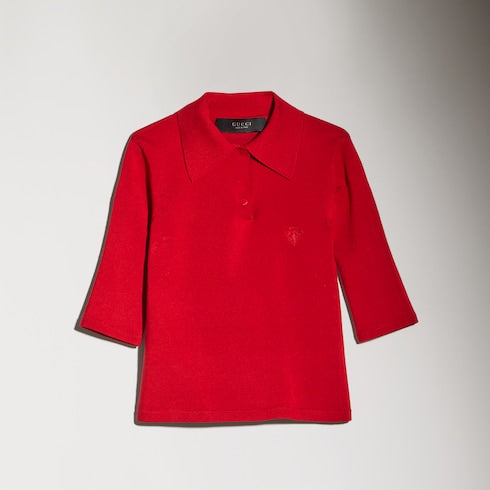 Fine stretch knit silk polo shirt