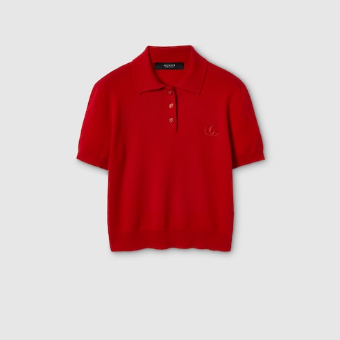 Knit wool polo shirt with embroidery