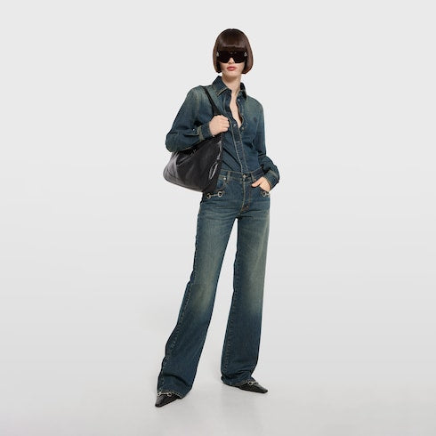 Cotton denim pants with Horsebit