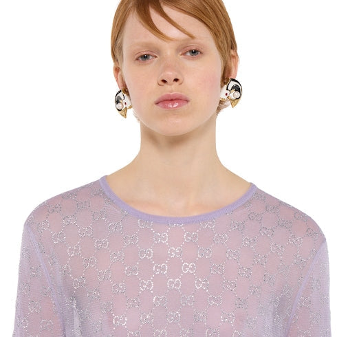 Fine silk T-shirt with GG crystals