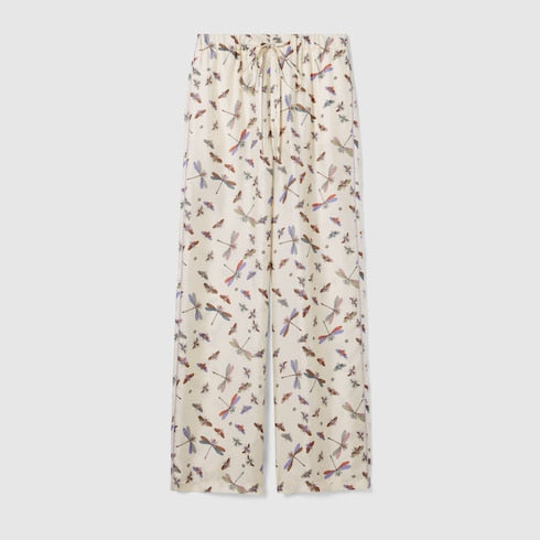 Printed silk twill pants