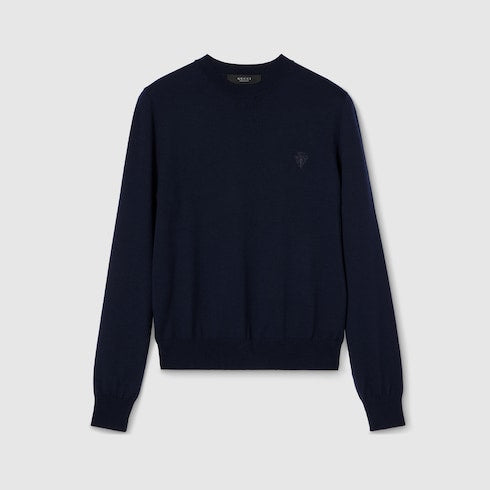 Knit wool sweater with embroidery