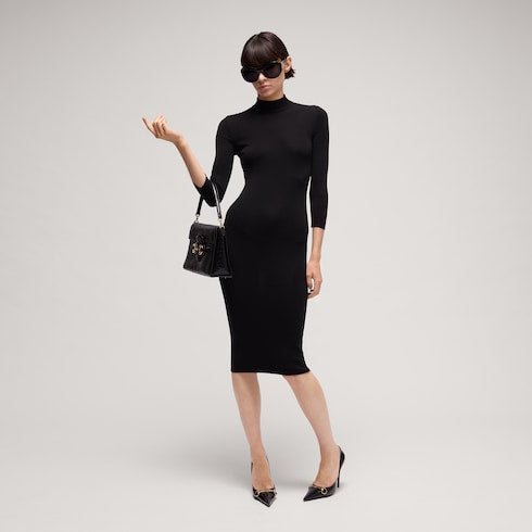 Fine rib knit wool dress with Horsebit
