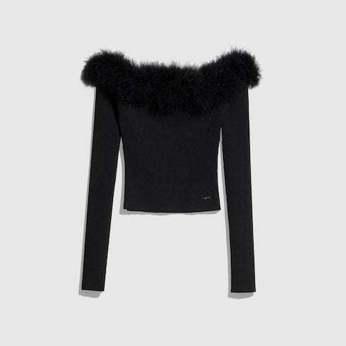 Rib viscose off-the-shoulder top
