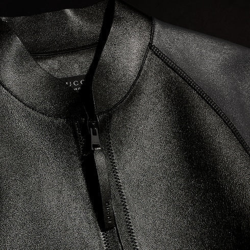 Grainy leather zip jacket
