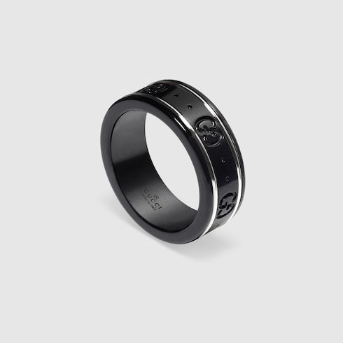 18k White Gold And Black Icon Thin Band