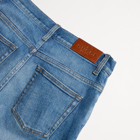 Flared stretch cotton denim pants